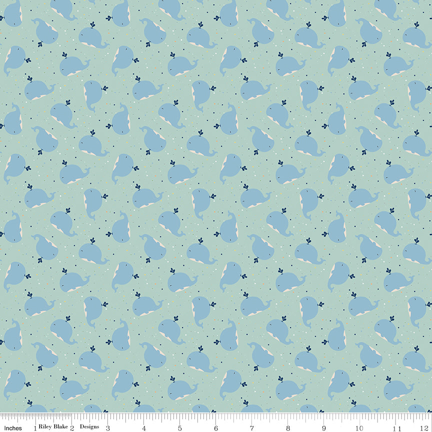Love You to the Moon Whales Powder Flannel Yardage