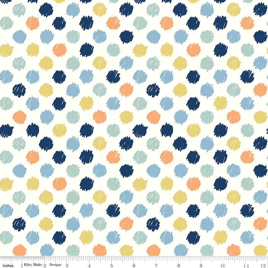 Love You to the Moon Dots Multi Flannel Yardage