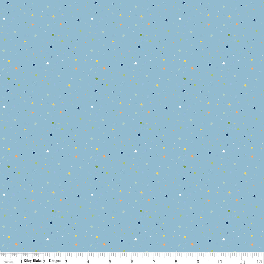 Love You to the Moon Stars Blue Flannel Yardage