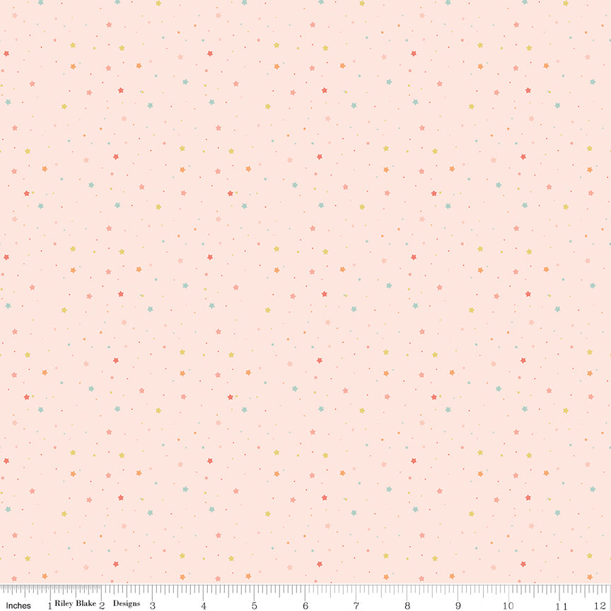 Love You to the Moon Stars Blush Flannel Yardage