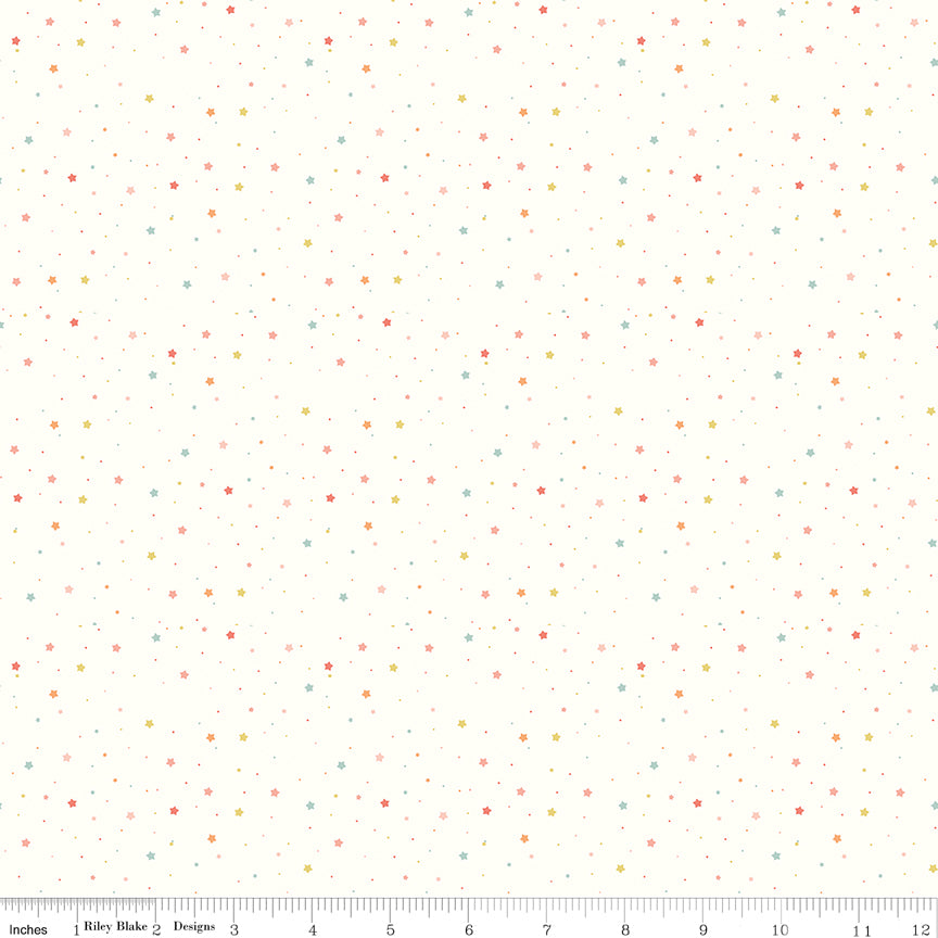 Love You to the Moon Stars White Flannel Yardage