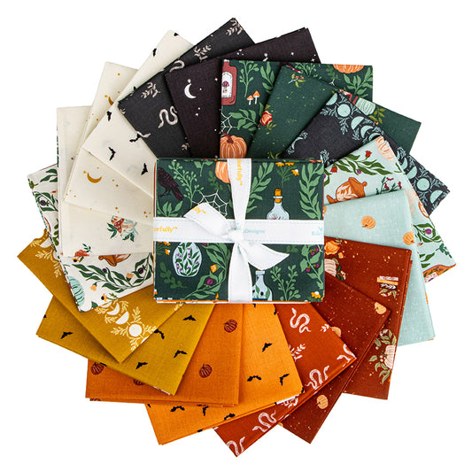 Collection of fabric swatches for The Apothecary fabric collection by Amber Elliot of Alderwood Studio