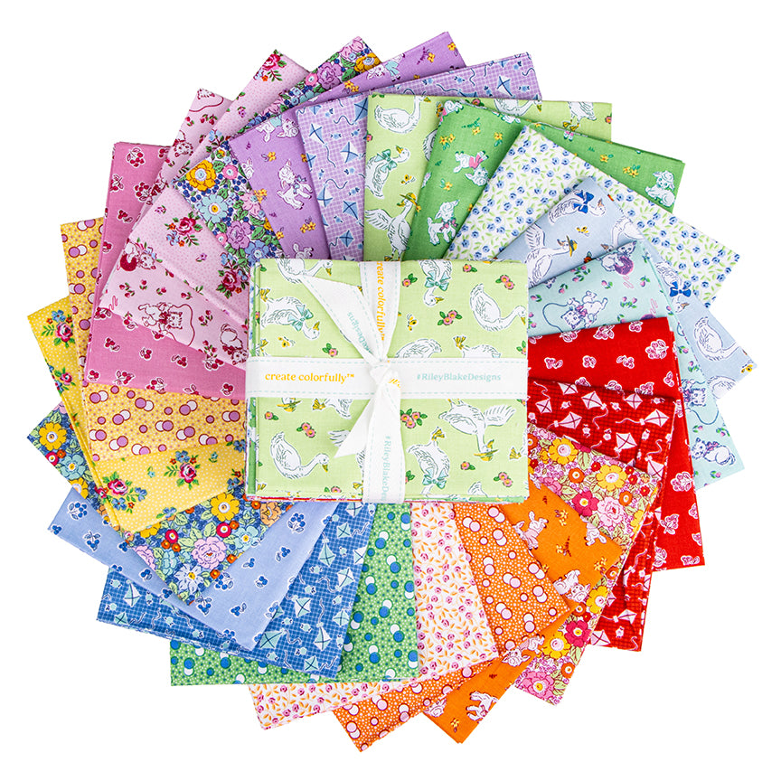 Traditional 30s fabric collection for Riley Blake fanned out around a center bundle