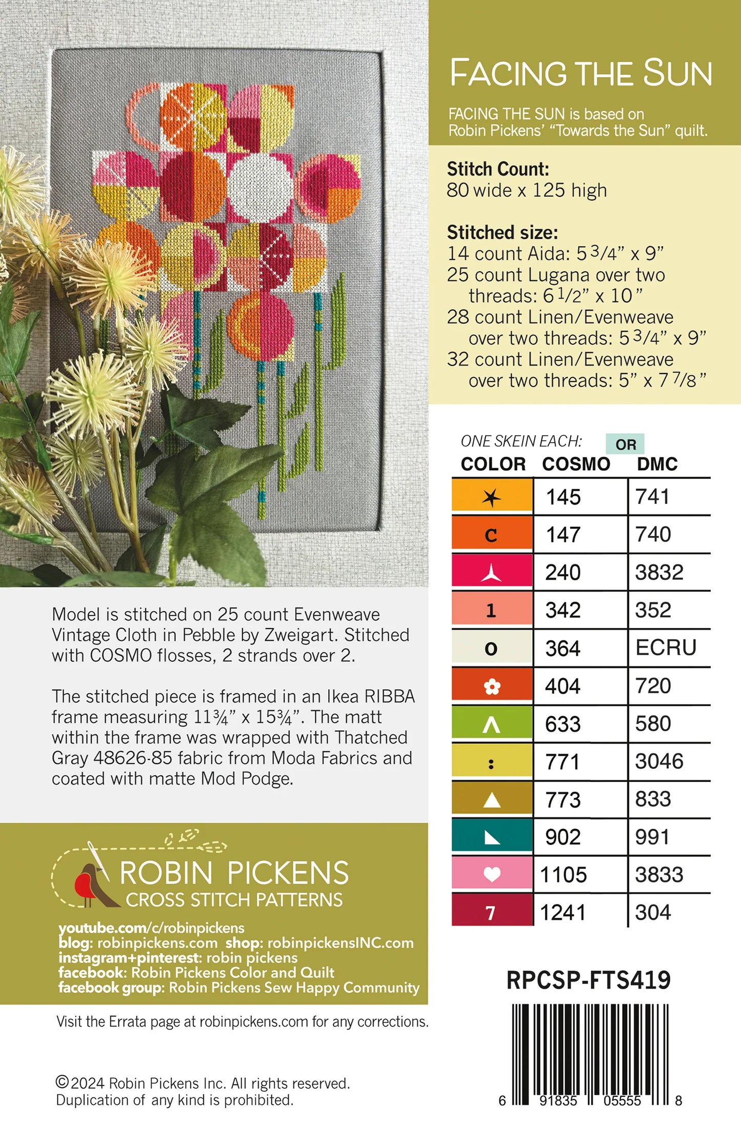 Facing the Sun Cross Stitch Printed Pattern