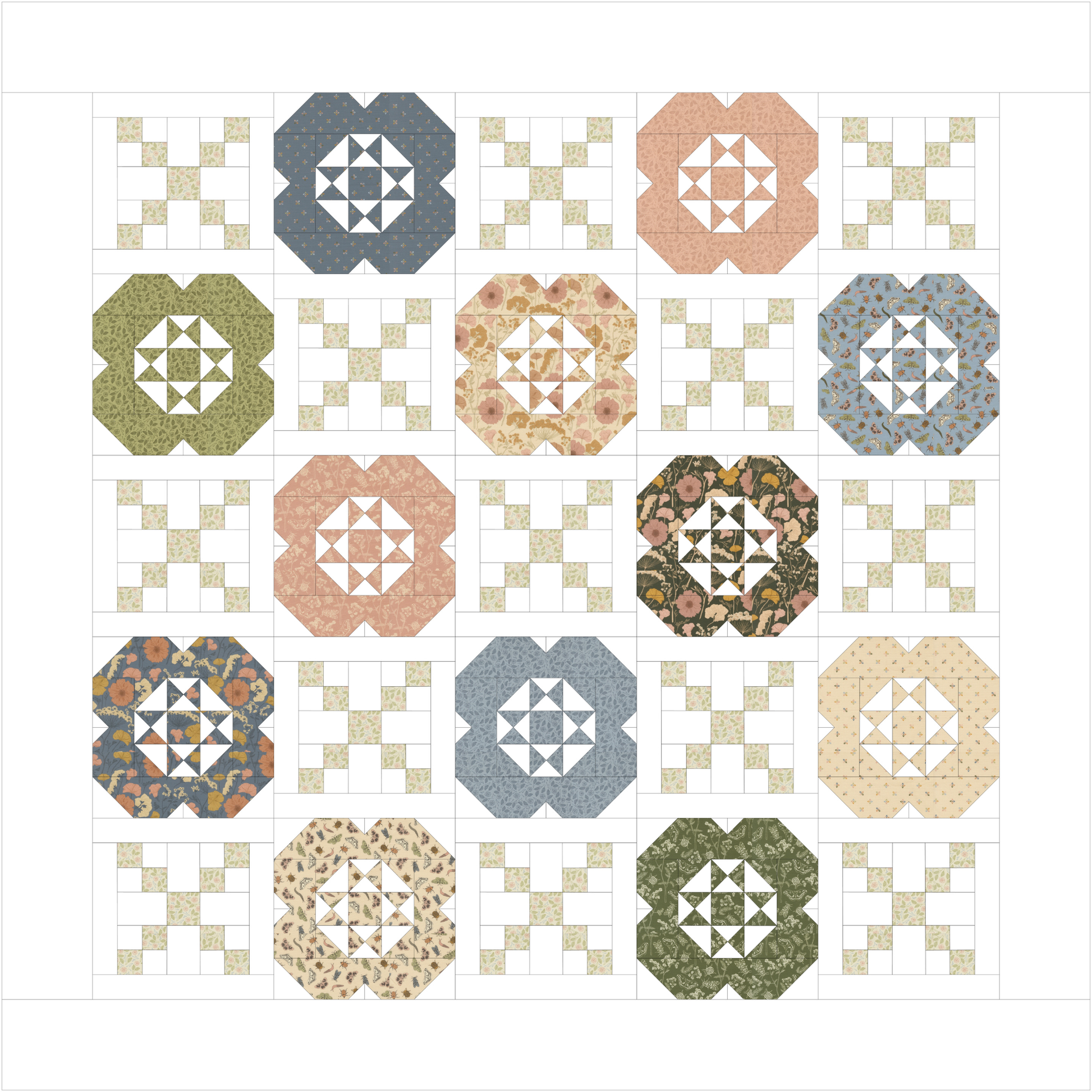 Mock up of the Gardenia quilt using Petalush fabrics by Kiley's Quilt Room