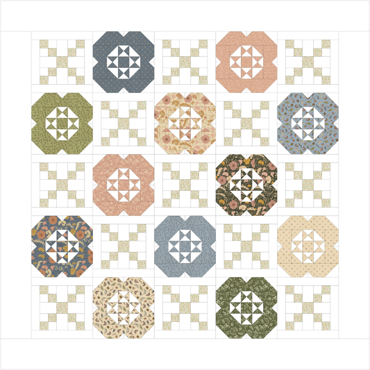 Mock up of the Gardenia quilt using Petalush fabrics by Kiley's Quilt Room