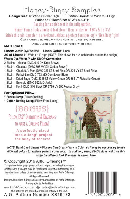 Back cover of the Honey-Bunny Sampler cross stitch pattern