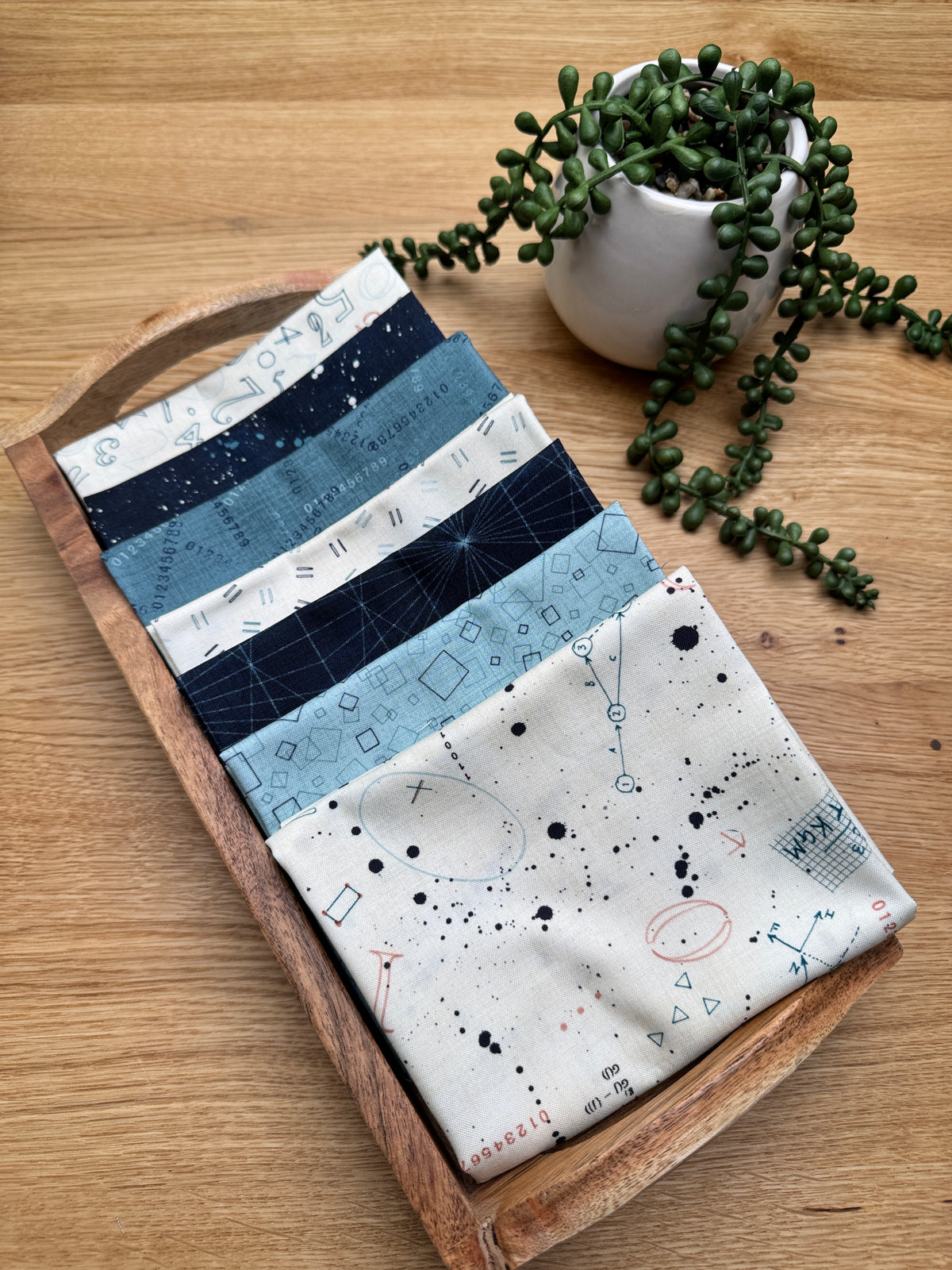 Lovelace (Cream) color way of Data fabric collection by Janet Clare. A 7 piece bundle.  