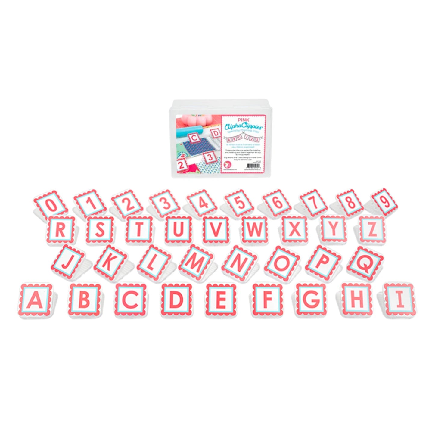 Pink AlphaClippies letter and numbers with clips on them