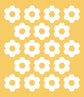A repeating pattern of white six-pointed star-like shapes arranged in rows on a solid mustard yellow background.