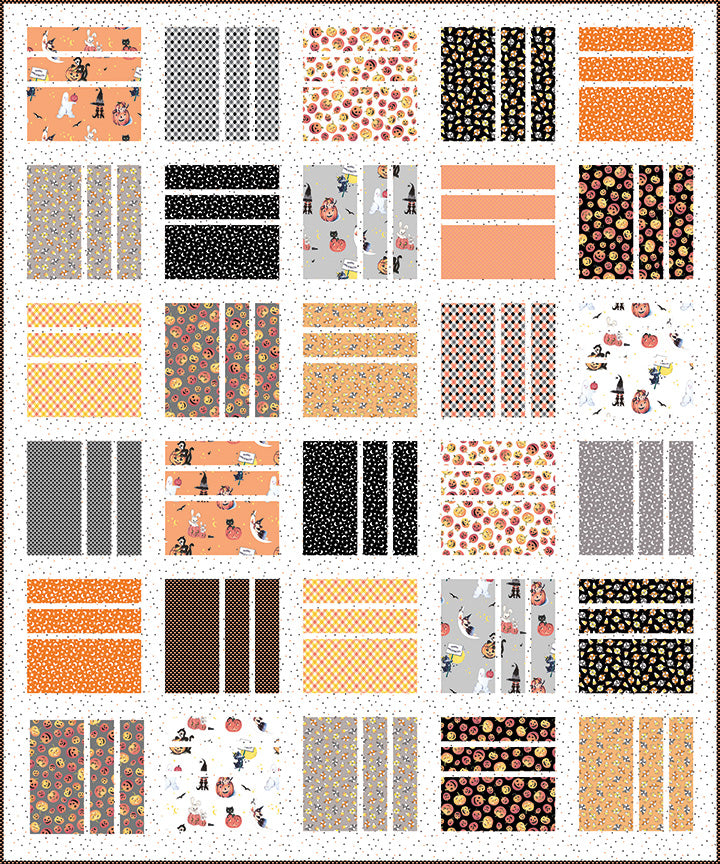 Squared Up quilt pattern shown in an alternate fabric colorway highlighting the modern grid layout and precut-friendly design.
