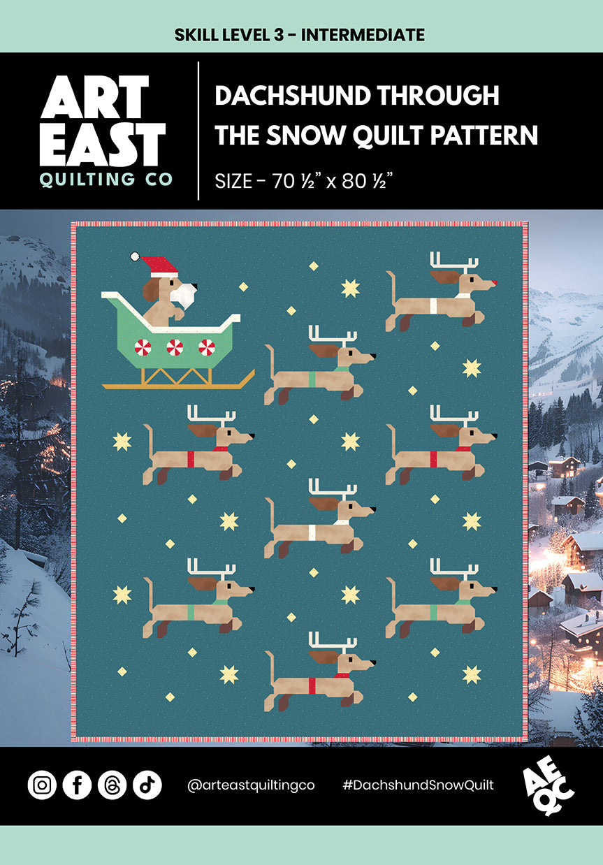 Pattern cover for Dachshund through the snow quilt pattern 