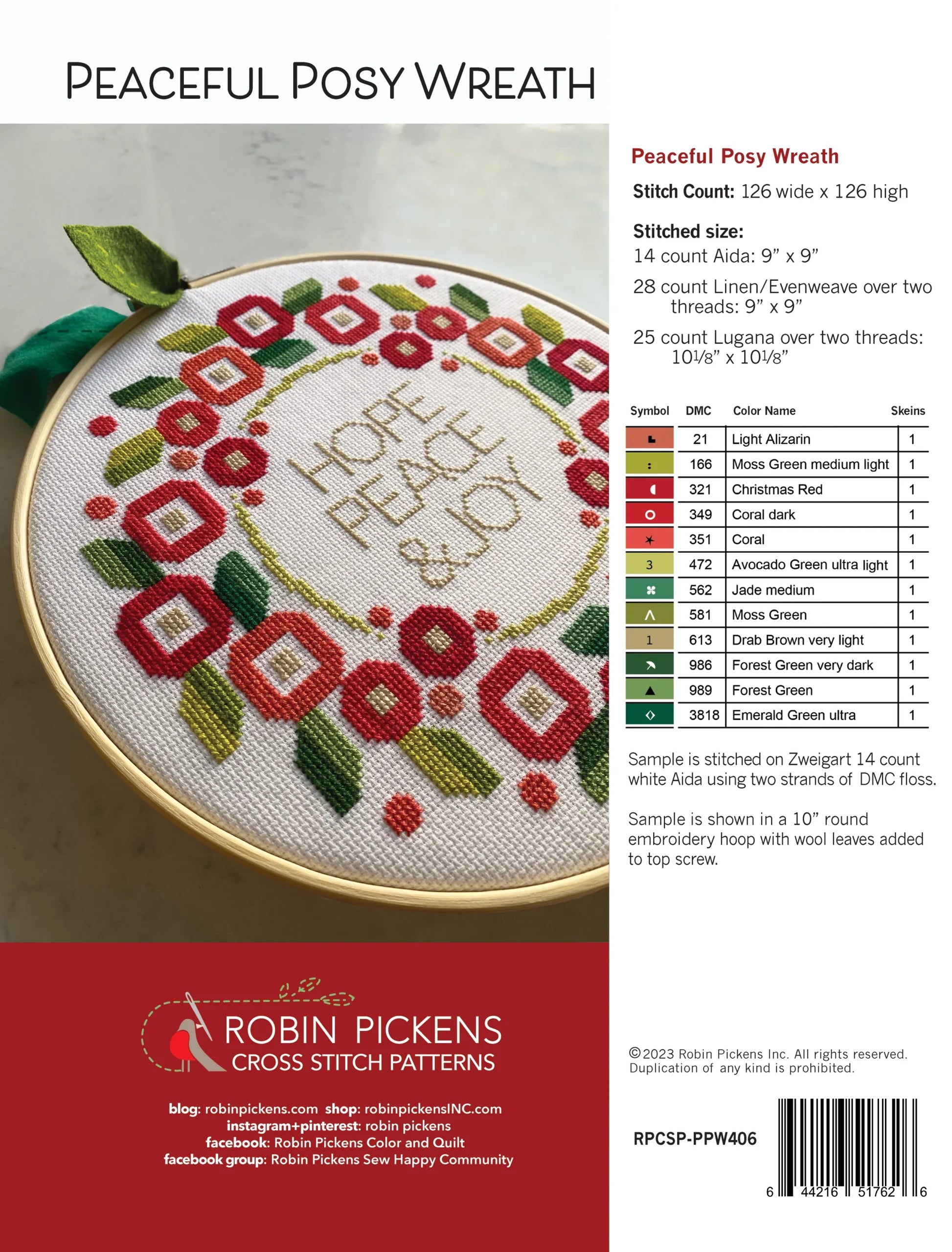 Peaceful Posy Wreath Cross Stitch Printed Pattern Booklet