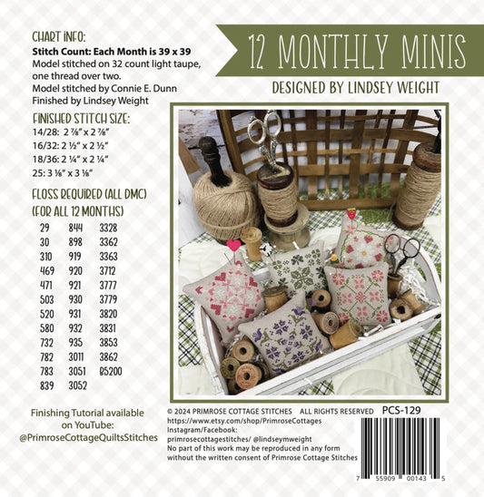 12 Monthly Minis Cross Stitch Pattern