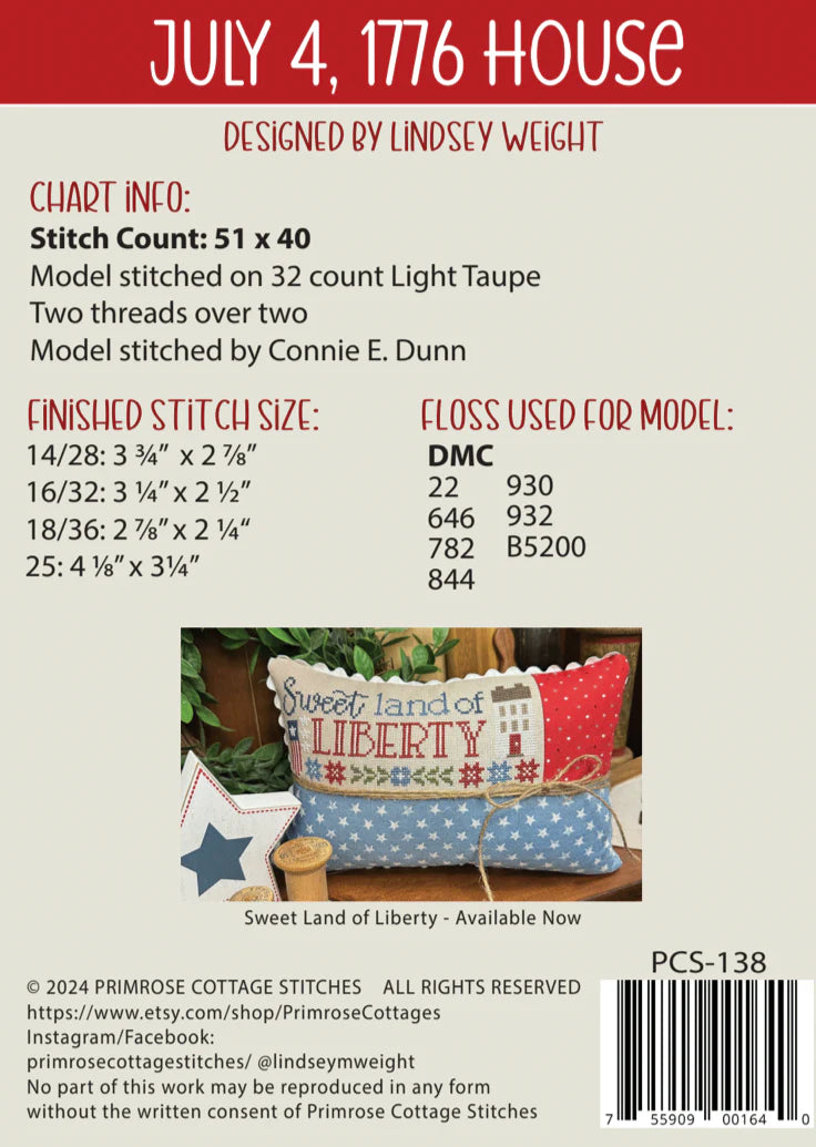 July 4, 1776 House Cross Stitch Pattern
