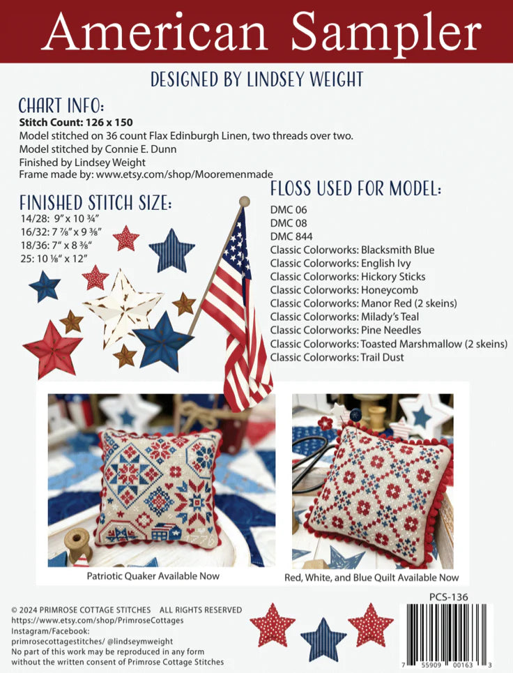 American Sampler Cross Stitch Pattern