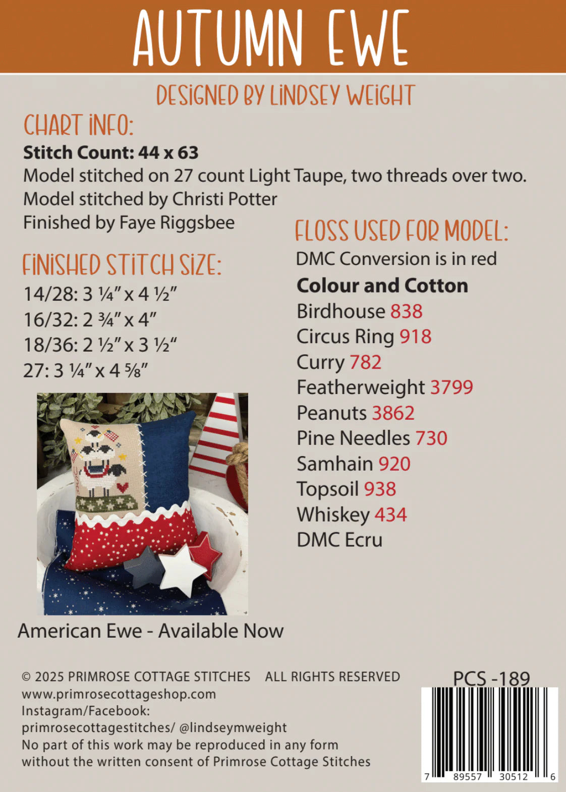 Autumn Ewe Cross Stitch Pattern