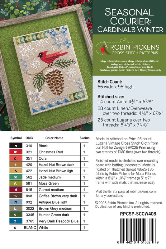 Seasonal Courier: Cardinal's Winter Cross Stitch Printed Pattern