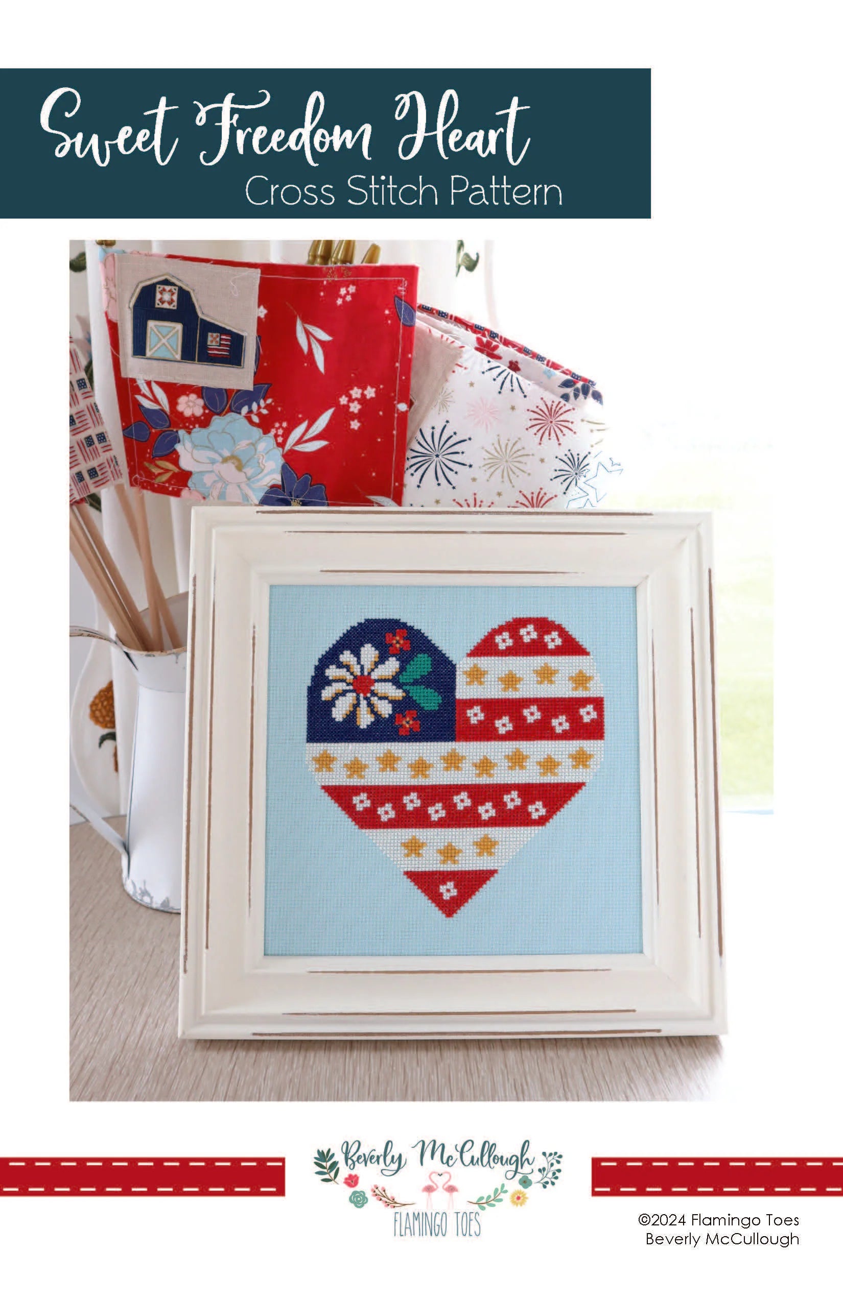 Sweet Freedom Heart Flag Cross Stitch Paper Pattern