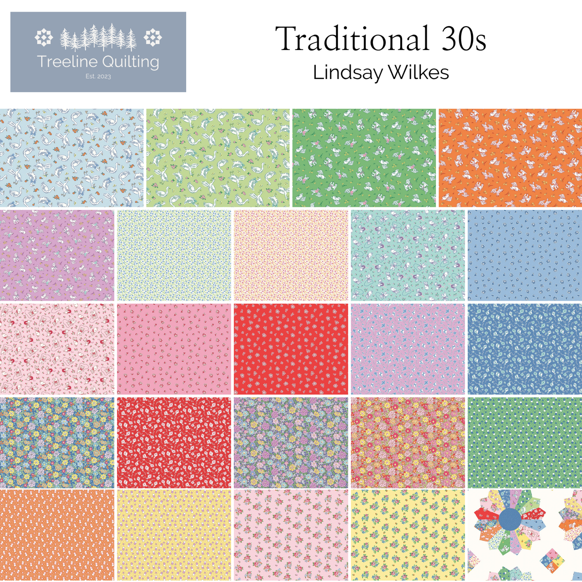 fabric swatch of prints from the Traditional 30s fabrics. 