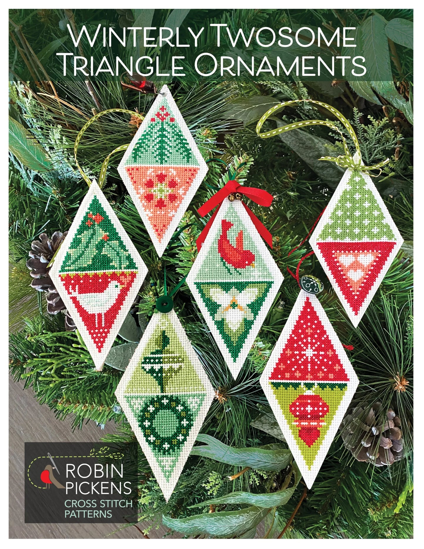 Winterly Twosome Triangle Ornaments Cross Stitch Printed Pattern Booklet