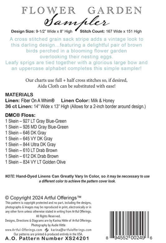 Back cover of the Flower Garden Sampler
