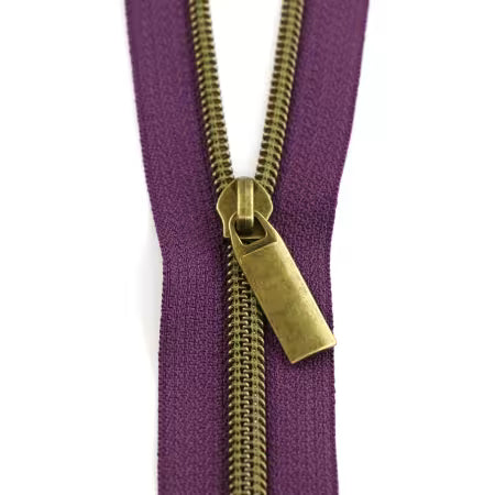 Purple #5 Nylon Antique Coil Zippers – 3 Yards with 9 Pulls