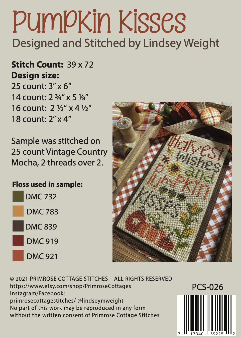 Pumpkin Kisses Cross Stitch Pattern